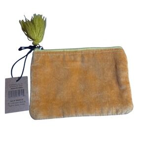Creative Co Op Velvet Pouch Yellow Tassel Top Zip Cotton Cosmetic Bag